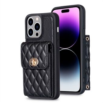 BF20-Style PU Leather TPU Shell for iPhone 14 Pro Max Shockproof Phone Case with Card Holder, Strap