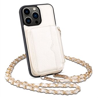 For iPhone 14 Pro Max Kickstand Card Holder Phone Cover Wallet PU Leather+TPU Phone Case with Strap