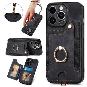 For iPhone 14 Pro Max Card Slots Phone Case Kickstand PU Leather Coated PC+TPU RFID Blocking Cover