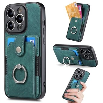 For iPhone 14 Pro Max Rotation Ring Kickstand Cover PU Leather Coated PC+TPU Phone Case with Card Holder