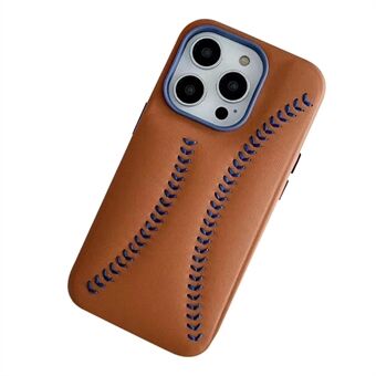 For iPhone 14 Pro Max Baseball Texture Embroidery Phone Case PU Leather Coated Hard PC Back Cover