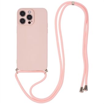 For iPhone 14 Pro Max Rubberized TPU Case Fiber Lining Cell Phone Cover with Long Lanyard