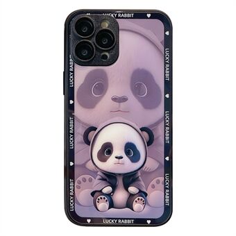 For iPhone 14 Pro Max Tempered Glass+TPU Phone Case Shadow Panda Pattern Cover with Lens Film