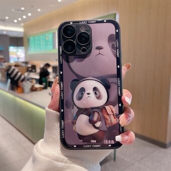 For iPhone 14 Pro Max Metal Paint Design Hard Glass+TPU Phone Cover Panda Decor Phone Case