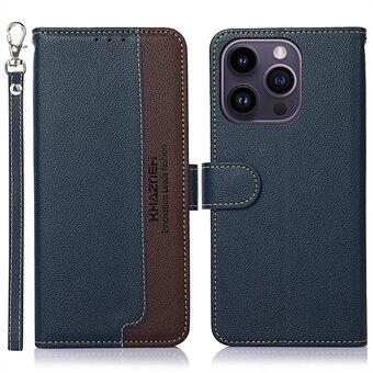 KHAZNEH For iPhone 14 Pro Max Leather Phone Case RFID Blocking Phone Cover Litchi Texture Stand Wallet