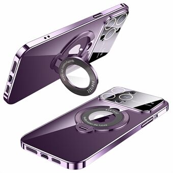 Kickstand PC Phone Case for iPhone 14 Pro Max Electroplating Glass Len Guard Phone Shell Compatible with MagSafe