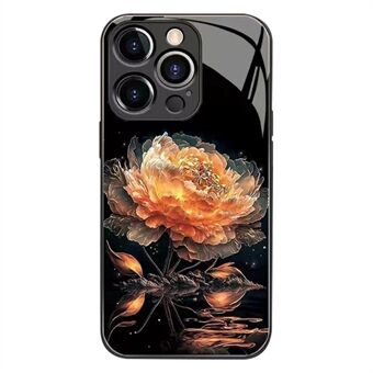 For iPhone 14 Pro Max Epiphyllum Pattern Phone Case Tempered Glass + TPU Shockproof Protective Cover