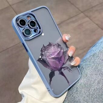 For iPhone 14 Pro Max TPU Fantasy Crystal Rose Pattern Case Glitter Camera Ring Phone Cover with Lens Film