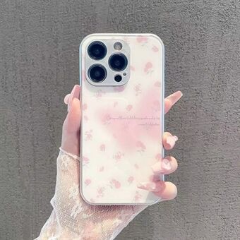 Phone Case for iPhone 14 Pro Max Metal Paint Tempered Glass+TPU Cell Phone Shell with Rose Flower Decor