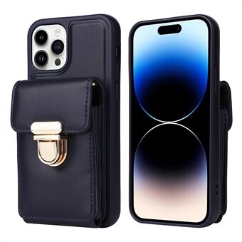 For iPhone 14 Pro Max Kickstand Case Multiple Card Slots PU Leather Coated TPU Phone Cover with Shoulder Strap