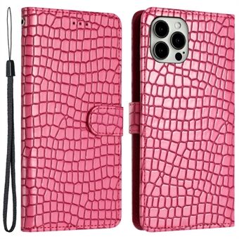 PU Leather+TPU Cover for iPhone 14 Pro Max , Stand Wallet Crocodile Texture Phone Case with Hand Strap