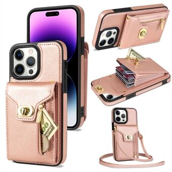 Card Slots Kickstand Phone Cover for iPhone 14 Pro Max , Zipper Pocket PU Leather + TPU Case