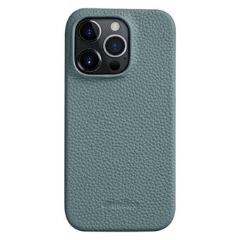 MELKCO For iPhone 14 Pro Max Genuine Cow Leather Coated PC Back Case Soft Microfiber Lining Incomplete Cover Phone Case