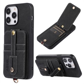 ABEEL Style 02 For iPhone 14 Pro Max Card Slots Kickstand Case Litchi Texture PU Leather Coated TPU+PC Phone Cover