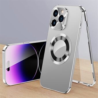 For iPhone 14 Pro Max Magnetic Clear Phone Case Compatible with MagSafe Aluminium Alloy Frame+Tempered Glass+PC Back Cover