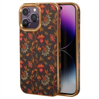 Flower Pattern Series Phone Case for iPhone 14 Pro Max Leather Coated TPU+PC Electroplating Cover