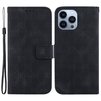 For iPhone 14 Pro Max Double 8-Shape Imprint Anti-fall Cover PU Leather Stand Wallet Phone Case