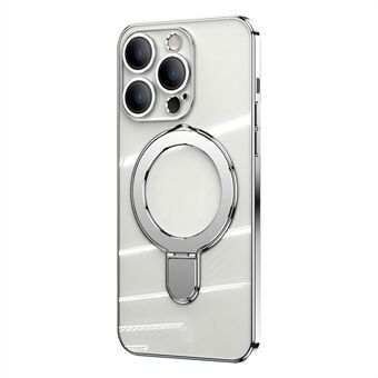 For iPhone 14 Pro Max Clear Phone Case TPU+Acrylic Kickstand Magnetic Cover with Camera Lens Film