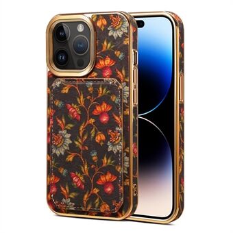 For iPhone 14 Pro Max Flower Pattern Printing Back Case PU Leather Coated PC+TPU Card Slot Kickstand Phone Cover