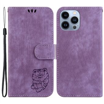 For iPhone 14 Pro Max Leather Wallet Stand Smartphone Shell Cartoon Tiger Imprint Cover