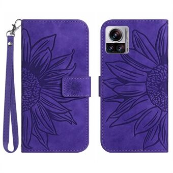 For Motorola Moto X30 Pro 5G / Edge 30 Ultra 5G HT04 Sunflower Imprinted PU Leather Adjustable Stand Case Skin-Touch Drop-proof Phone Wallet Cover with Hand Strap