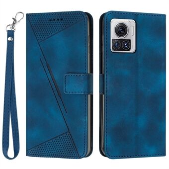 Leather Cover for Motorola Moto X30 Pro 5G / Edge 30 Ultra 5G , Triangle Imprint Wallet Stand Anti-drop Phone Case with Strap