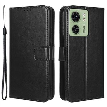 For Motorola Edge 40 5G Crazy Horse Texture TPU + PU Leather Case Wallet Phone Stand Cover with Strap