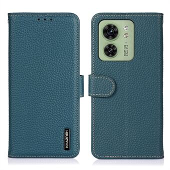 KHAZNEH For Motorola Edge 40 5G Litchi Texture Stand Phone Cover Genuine Cow Leather Wallet Case