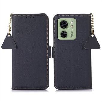 TJ Cell Phone Case for Motorola Edge 40 5G , Genuine Cow Leather Stand RFID Blocking Wallet Cover