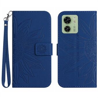 HT04 For Motorola Edge 40 5G Wallet Leather Phone Case Sunflower Imprint Stand Phone Cover with Hand Strap