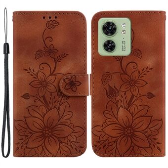 For Motorola Edge 40 5G Imprinted Lily Flower Phone Case PU Leather Cover with Stand Wallet