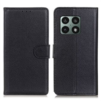 Classic Litchi Texture Wallet Leather Cover Scratch-resistant Phone Case with Adjustable Stand for OnePlus 10 Pro 5G - Black