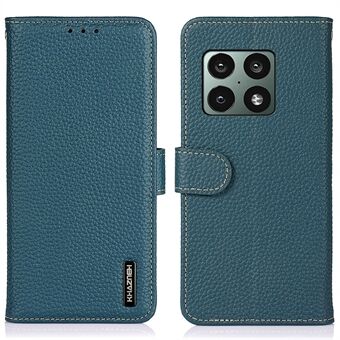 KHAZNEH Litchi Texture Magnetic Closure Top Layer Genuine Leather Phone Case Wallet Stand Cover for OnePlus 10 Pro 5G