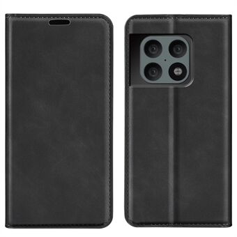 Skin-Touch PU Leather Cover Auto Magnetic Closure Wallet Stand Phone Shell for OnePlus 10 Pro 5G - Black