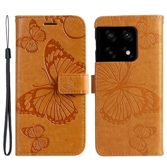 For OnePlus 10 Pro 5G KT Imprinting Flower Series-2 PU Leather Imprinted Butterfly Phone Case with Wallet Stand and Wrist Strap