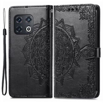 Mandala Embossed Phone Case for OnePlus 10 Pro 5G Anti-fall Stand Function Phone Cover Shell with Wallet - Black