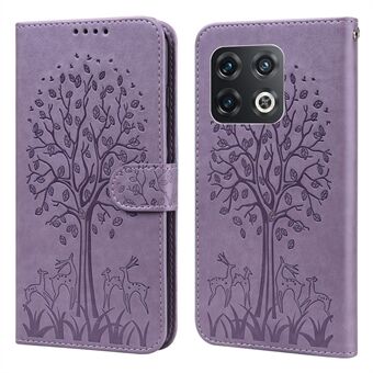 For OnePlus 10 Pro 5G Deer Tree Pattern Imprinted PU Leather Magnetic Flip Cover Stand Wallet Full-Body Protective Case