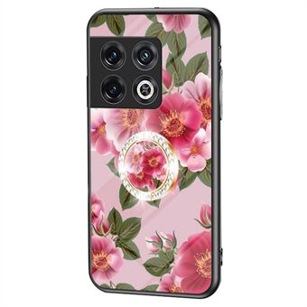 For OnePlus 10 Pro 5G Flower Pattern Printed Anti-drop Back Cover TPU+PC+Tempered Glass Precise Cutout Anti-shock Phone Case with Kickstand