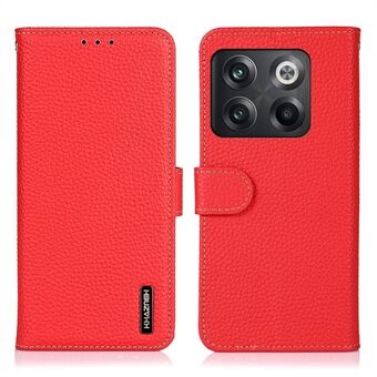 KHAZNEH for OnePlus 10T 5G / Ace Pro 5G Wallet Flip Cover Litchi Texture Genuine Leather Stand Feature Anti-wear Phone Case