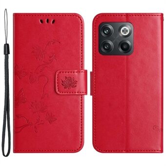 For OnePlus 10T 5G / Ace Pro 5G Butterfly Flower Imprinted Phone Case PU Leather Wallet Cover Stand Shockproof Phone Shell with Strap