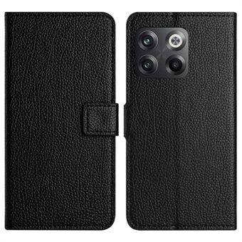 For OnePlus 10T 5G / Ace Pro 5G Litchi Texture PU Leather Phone Case Stand Anti-scratch Wallet Cover Protective Phone Shell - Black