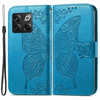 For OnePlus 10T 5G / Ace Pro 5G Imprinted Butterfly Pattern PU Leather Shockproof Case Stand Wallet Folio Flip Phone Cover with Strap