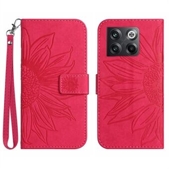 For OnePlus 10T 5G / Ace Pro 5G HT04 Sunflower Imprinted PU Leather Wallet Cover Skin-Touch Flip Stand Phone Drop-proof Case with Hand Strap