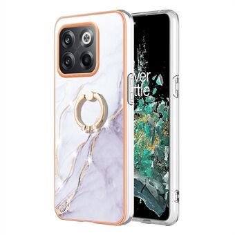 For OnePlus 10T 5G / Ace Pro 5G YB IMD Series-10 Ring Kickstand TPU Phone Case IMD IML Marble Pattern Electroplating Frame Protective Cover