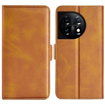 For OnePlus 11 5G Calf Texture PU Leather Phone Case Dual Magnetic Clasp Protective Cover with Stand Wallet