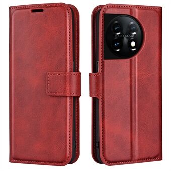 Shockproof Phone Case For OnePlus 11 5G, PU Leather Stand Wallet Calf Texture Square Magnetic Clasp Phone Cover