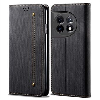 PU Leather Phone Stand Case for OnePlus 11 5G, Jeans Cloth Texture Cell Phone Wallet Cover