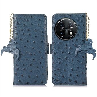 RFID Blocking Phone Cover For OnePlus 11 5G, Ostrich Pattern Leather Shockproof Phone Case with Stand Wallet