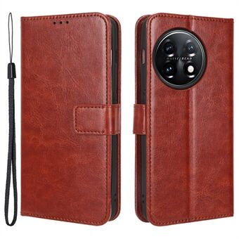 Anti-fall Leather Phone Cover for OnePlus 11 5G, Crazy Horse Texture Protective Phone Case Stand Wallet with Strap