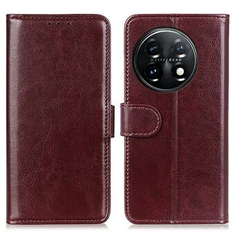 Phone Stand Case Wallet for OnePlus 11 5G, Crazy Horse Texture Magnetic Clasp PU Leather + TPU Shockproof Cover